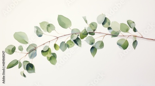 Eucalyptus branch with green leaves on white background. Generative AI