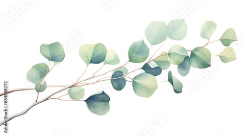 Eucalyptus branch isolated on white background. Watercolor illustration. Generative AI