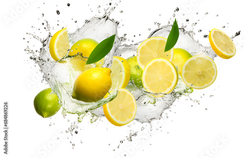lemon drops water, lemon juice, white background