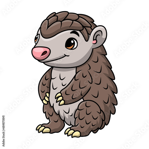Cute pangolin cartoon on white background