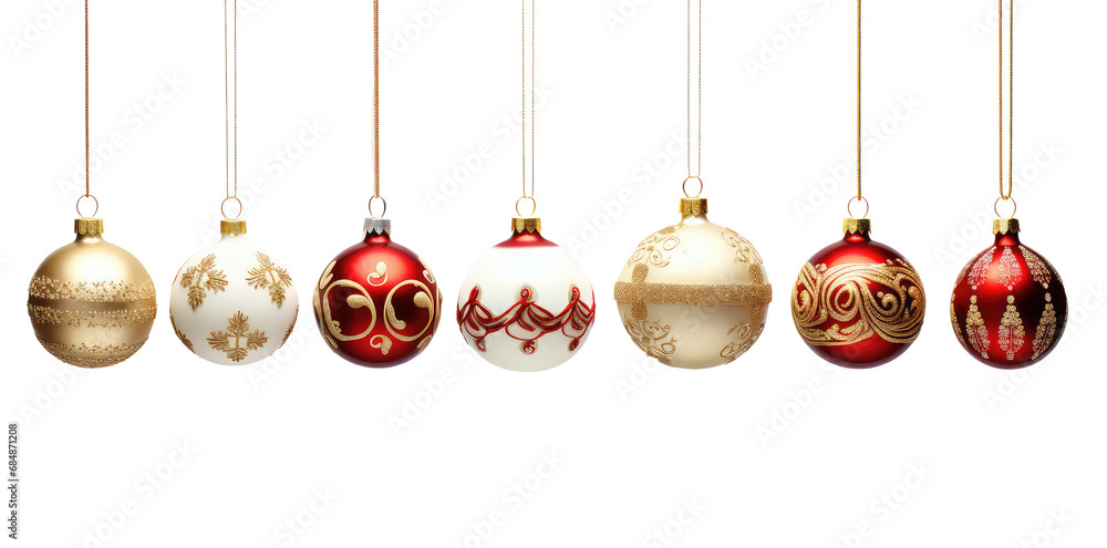 an assortment of christmas ornaments with different style ornaments, isolated on white an assortment of christmas ornaments with different style ornaments, isolated on white