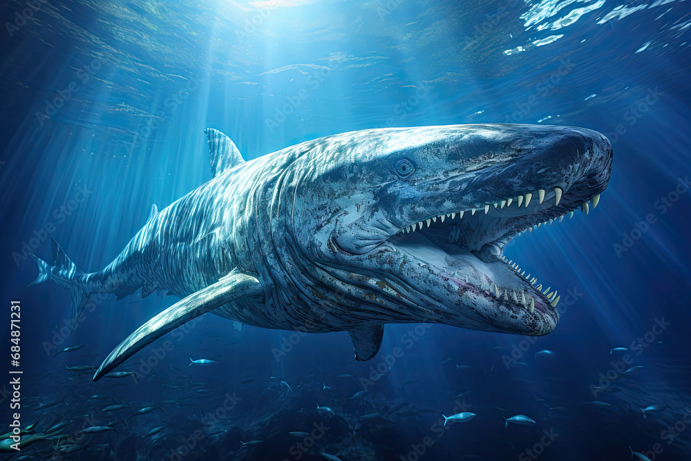 Fototapeta premium A shark with its mouth open in the water