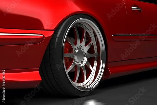 Closeup detail of Red Aluminum car wheel. Neural network AI generated art © mehaniq41