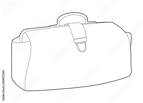 Doctor Bag bowling silhouette. Fashion accessory technical illustration. Vector satchel front 3-4 view for Men, women, unisex style, flat handbag CAD mockup sketch outline isolated