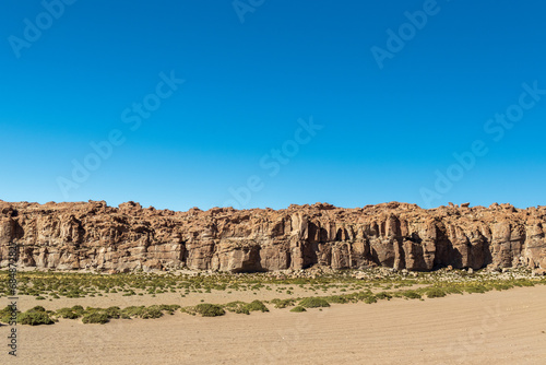 Desert landscape with sandstone rock formation, in Bolivia.