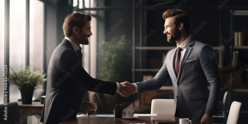Two businessmen shaking hands in meeting office