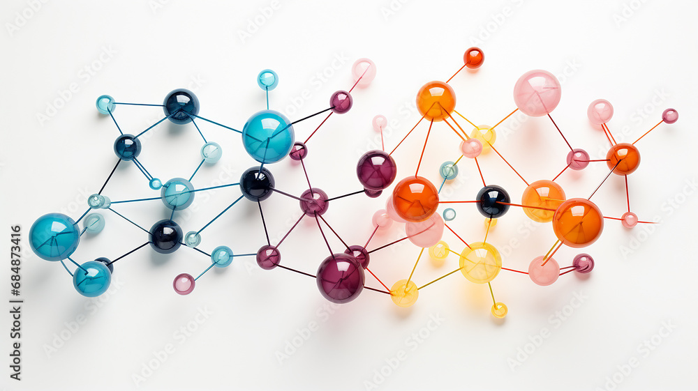 abstract schematic representation of the molecular structure, the relationship of atoms, multicolored round objects in the relationship. fictional object abstract schematic representation of the molecular structure, the relationship of atoms, multicolored round objects in the relationship. fictional object