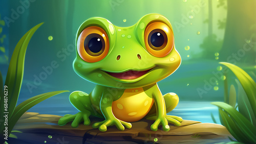 cute cartoon frog with big eyes and smile  illustration for kids