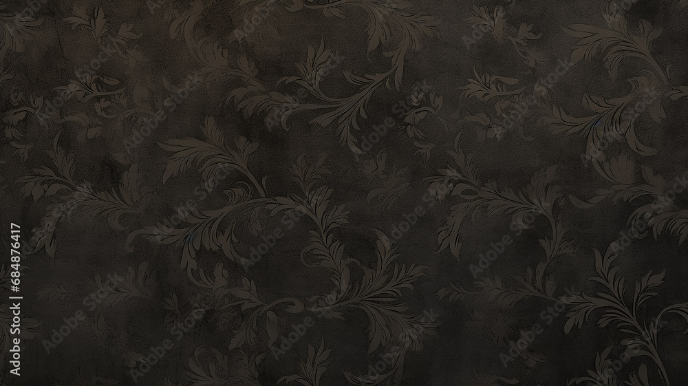 black background, wall with vintage floral ornament on wallpaper - obrazy, fototapety, plakaty 