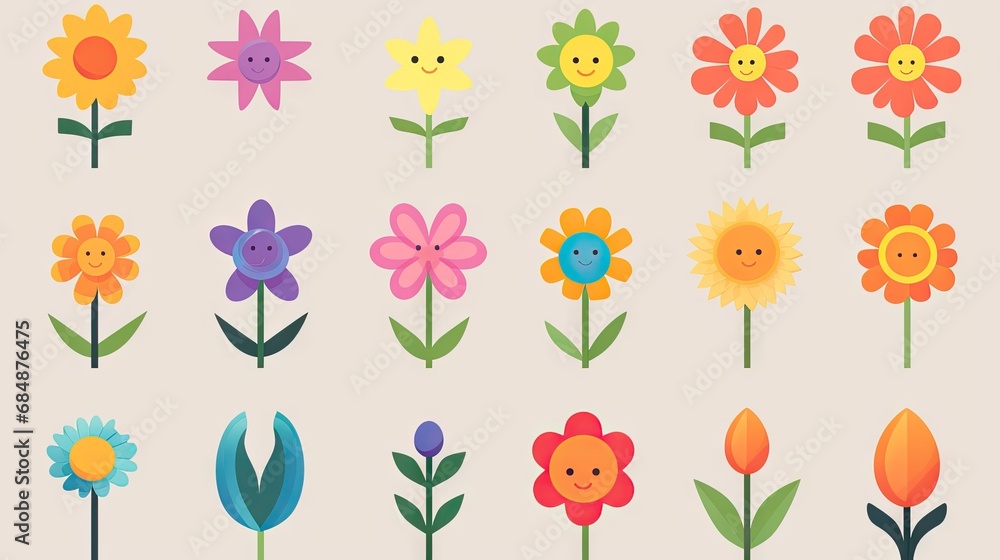 Vibrant floral display set with leaves in various colors. Vibrant floral display set with leaves in various colors.