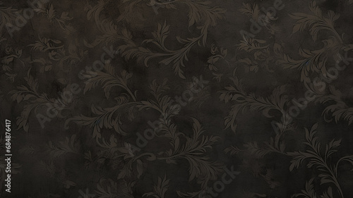 black background, wall with vintage floral ornament on wallpaper