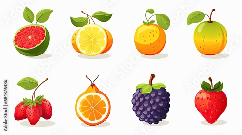 Assorted fruit icons  apple  orange  banana  and more  beautifully arranged in a vibrant collection.