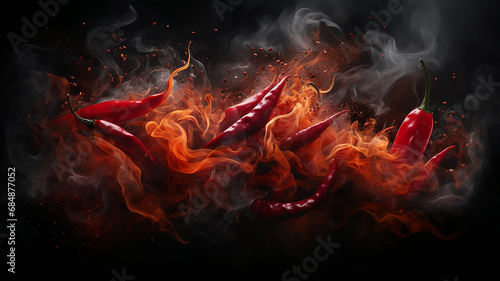 Fotografie, Obraz fresh hot red chili pepper on a black background, fiery hot seasoning