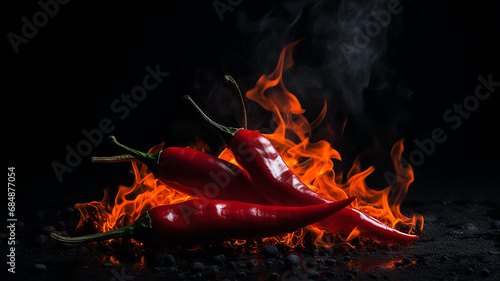 fresh hot red chili pepper on a black background, fiery hot seasoning