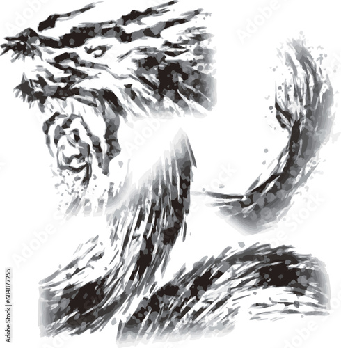 2024　辰年　辰　龍　竜　たつ　タツ　干支　動物　墨絵　水墨画　かっこいい　和風　イラスト素材