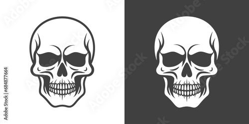 Vector Black and White Skull con Set Isolated. Skulls Collection with Outline, Cut Out Style in Front View. Hand Drawn Skull Head Design Template