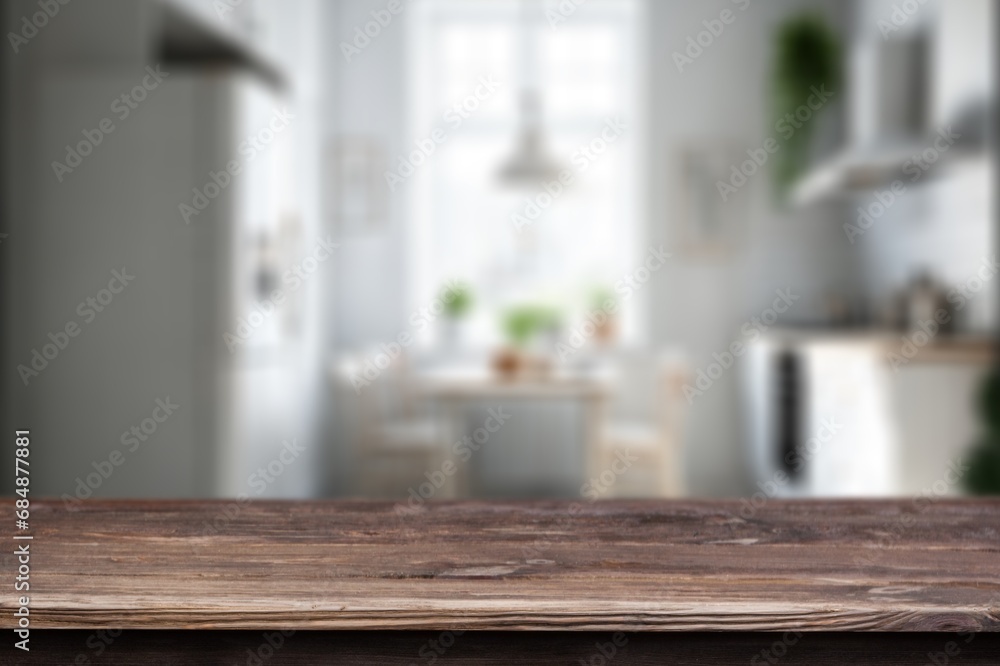Wooden empty table top at kitchen background Wooden empty table top at kitchen background