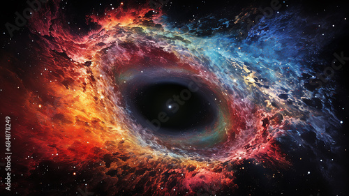 black hole, illustration of a multicolored singularity in outer space abstract fictional bright cosmic background