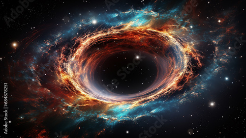 black hole, illustration of a multicolored singularity in outer space abstract fictional bright cosmic background