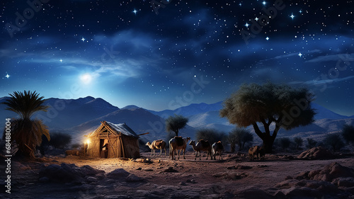 Foto christmas nativity scene, illustration, christmas eve greeting card