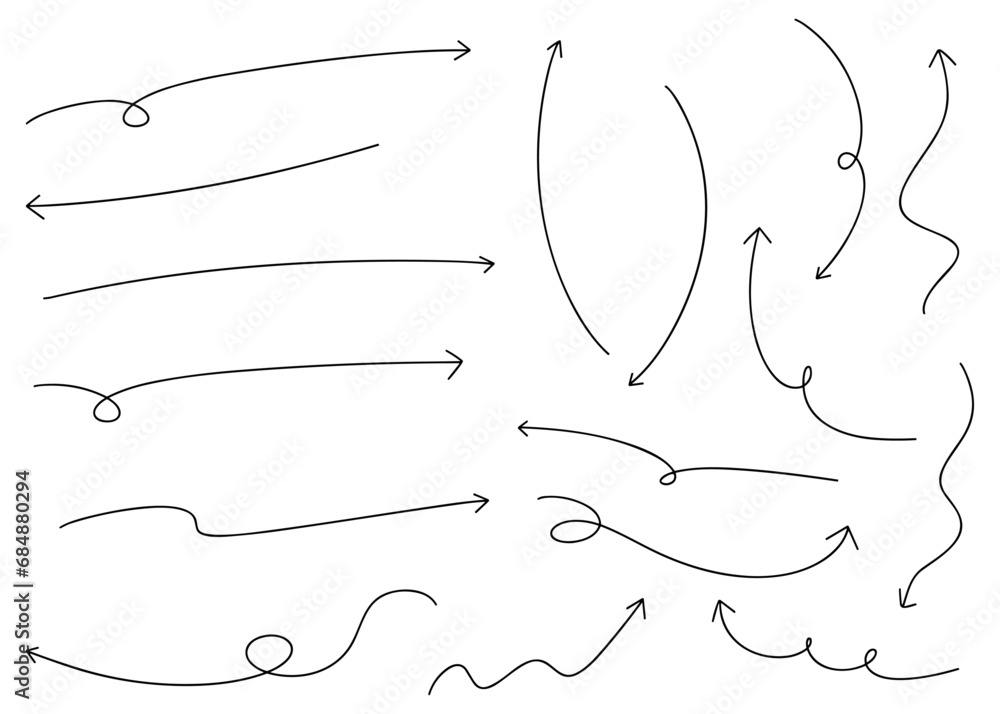 手書きの矢印のセット素材 細め 線画 ベクター 手書きの矢印のセット素材 細め 線画 ベクター