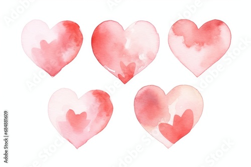 Set red hearts, Colorful hand-drawn watercolor paints pink hearts. Valentine's Day, Birthday, Happy Woman Day, Mother's Day. Holiday heart texture for poster and banner