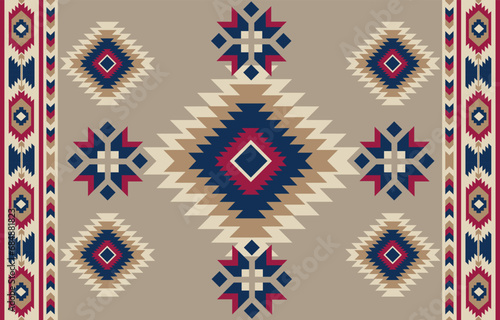 Ethnic tribal Aztec colorful beige background. Seamless tribal pattern, folk embroidery, tradition geometric Aztec ornament. Tradition Native and Navaho design for fabric, textile, print, rug, paper