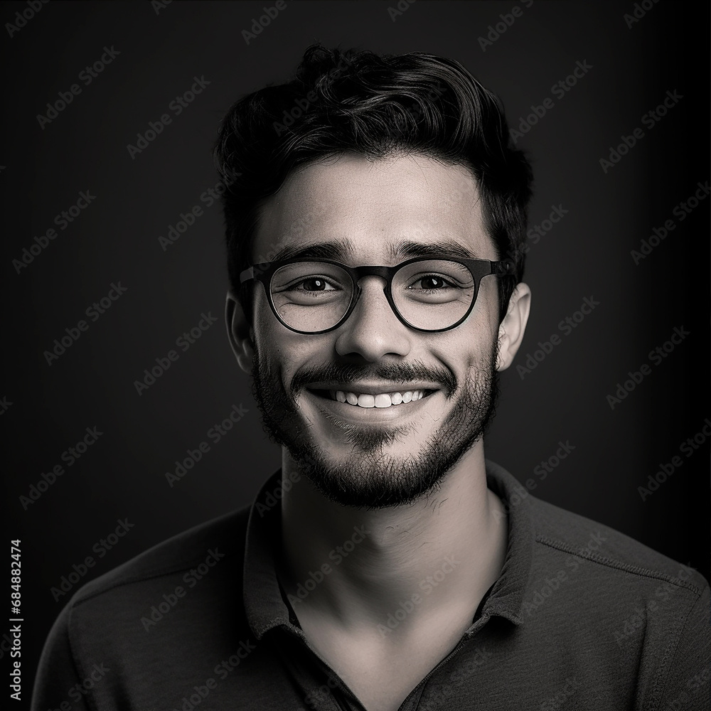 chico guapo con gafas y barba en blanco y negro chico guapo con gafas y barba en blanco y negro