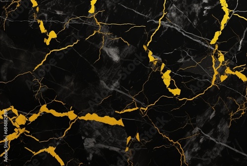 black marble background with yellow veins. generative ai