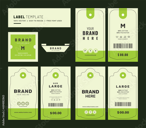 Hangtag label hang tag and price tag apparel care label with barcode garments accessories packaging fabric fashion design.