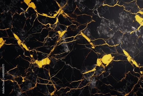 black marble background with yellow veins. generative ai