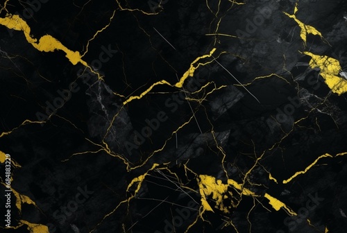 black marble background with yellow veins. generative ai