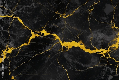black marble background with yellow veins. generative ai