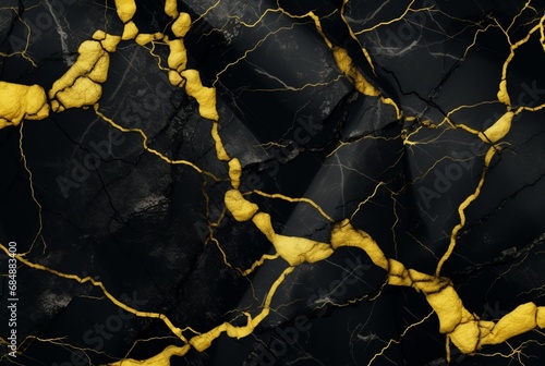 black marble background with yellow veins. generative ai