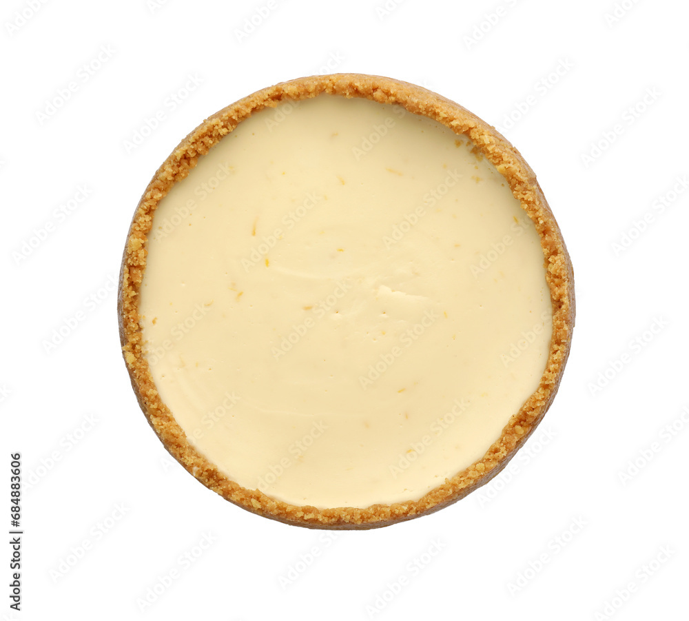 Tasty vegan tofu cheesecake isolated on white, top view Tasty vegan tofu cheesecake isolated on white, top view