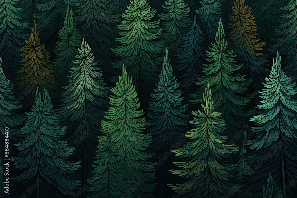 Pine Green Serenity: Tranquil Forest Pattern in Cascading Shades