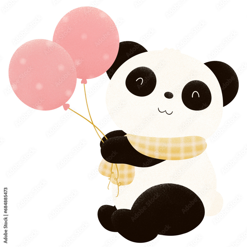 Fototapeta premium Adorable Panda Party, Birthday, Happy New Year, Merry Christmas 