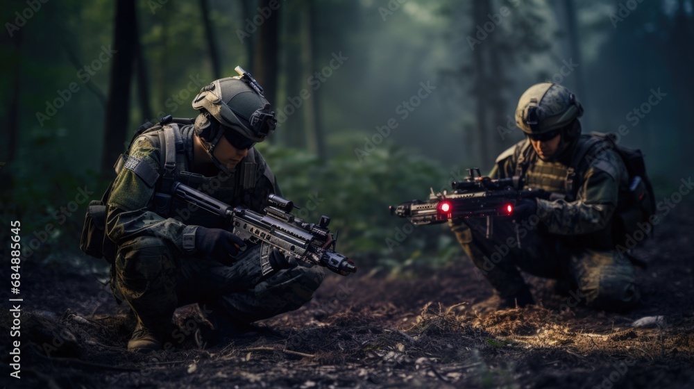 soldiers with weapon on war