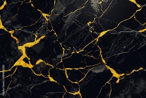 black marble background with yellow veins. generative ai