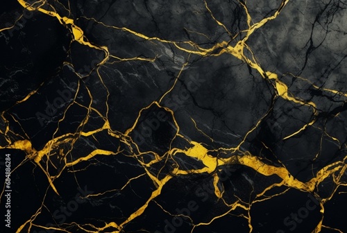 black marble background with yellow veins. generative ai
