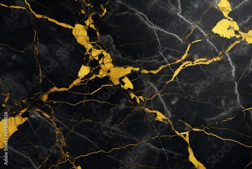 black marble background with yellow veins. generative ai