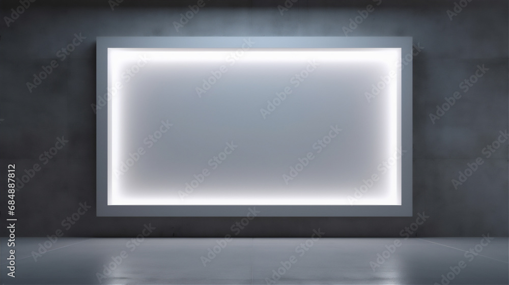 Empty frame hang on the wall with lamp in minimalist gallery Empty frame hang on the wall with lamp in minimalist gallery