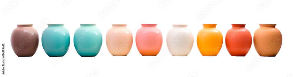 Set of colorful vases in line over isolated transparent background Set of colorful vases in line over isolated transparent background