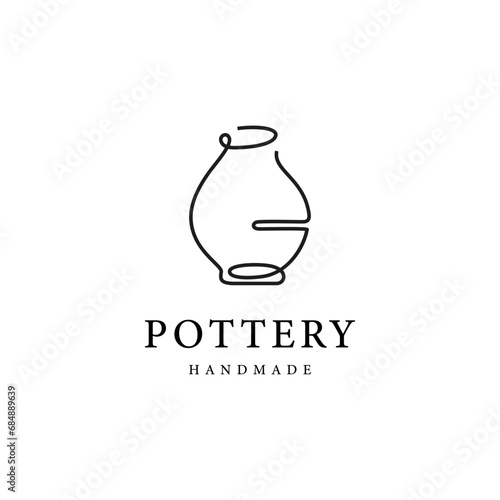 Abstract Pottery handmade logo design, traditional clay craft sign concept with continuous line design style