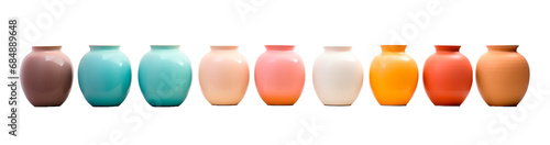 Set of colorful vases in line over isolated transparent background
