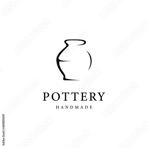 Abstract Pottery handmade logo design, traditional clay craft sign concept in simple flat design style