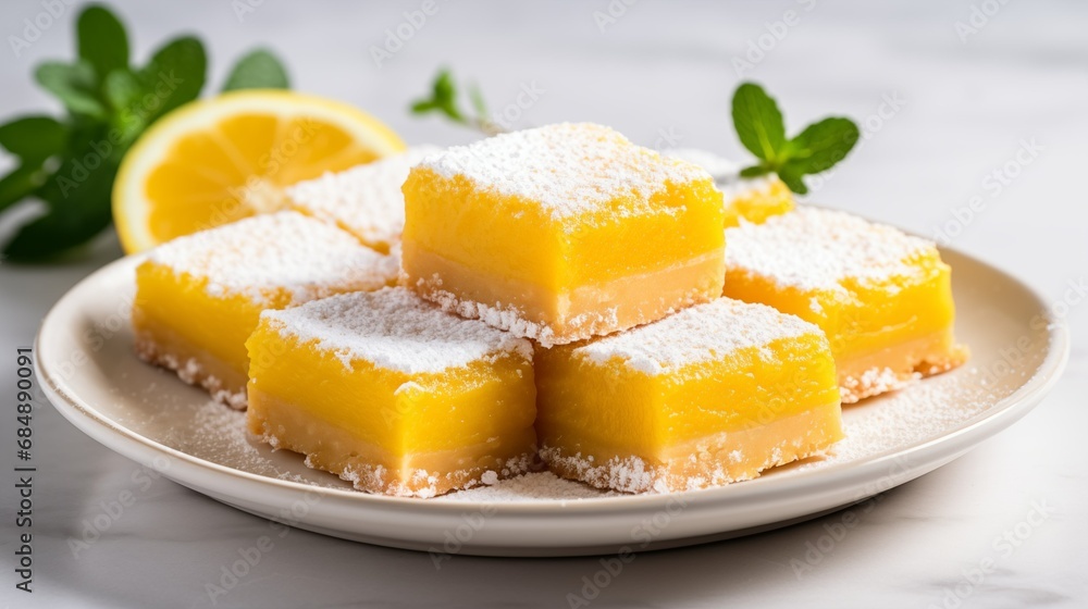 Delicious homemade lemon pie bars on the table