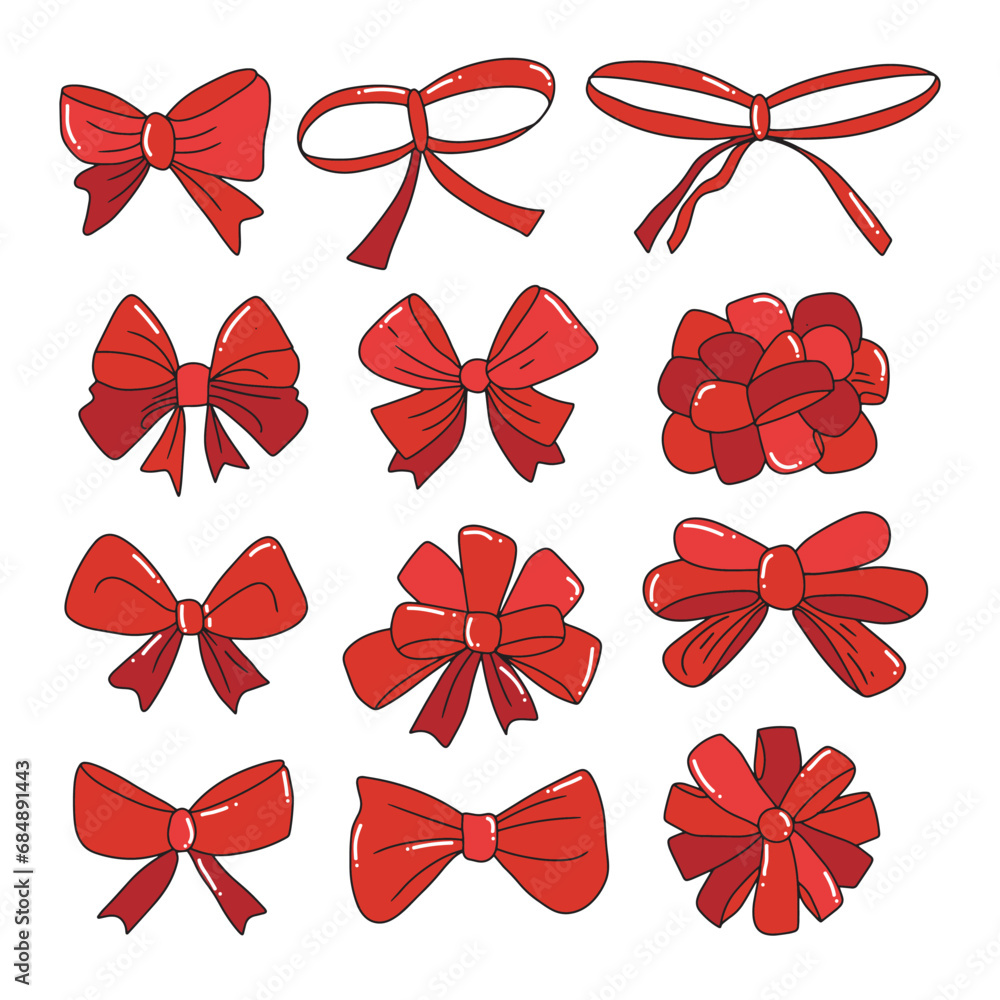 set of hand drawn ribbon redisolated on white background. party, cleberation, christmas element illustration