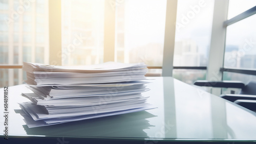 a stack of accounting documents on the desk in the office background copy space document flow photo