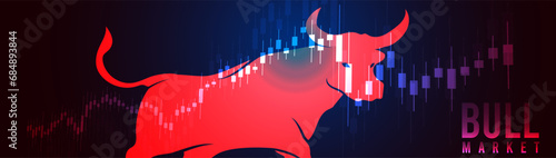 Bull run or bullish market trend in crypto currency or stocks. Trade exchange background, up arrow graph for increase in rates.